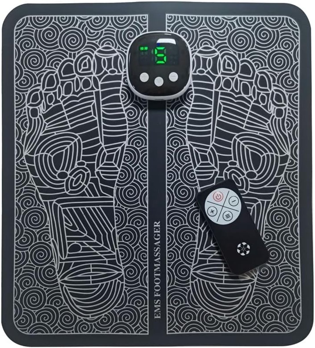 Voetstimulator met EMS, zwart voetmassageapparaat voor de voeten bij pijn en ontlasting, verbetering van de spierprestaties.