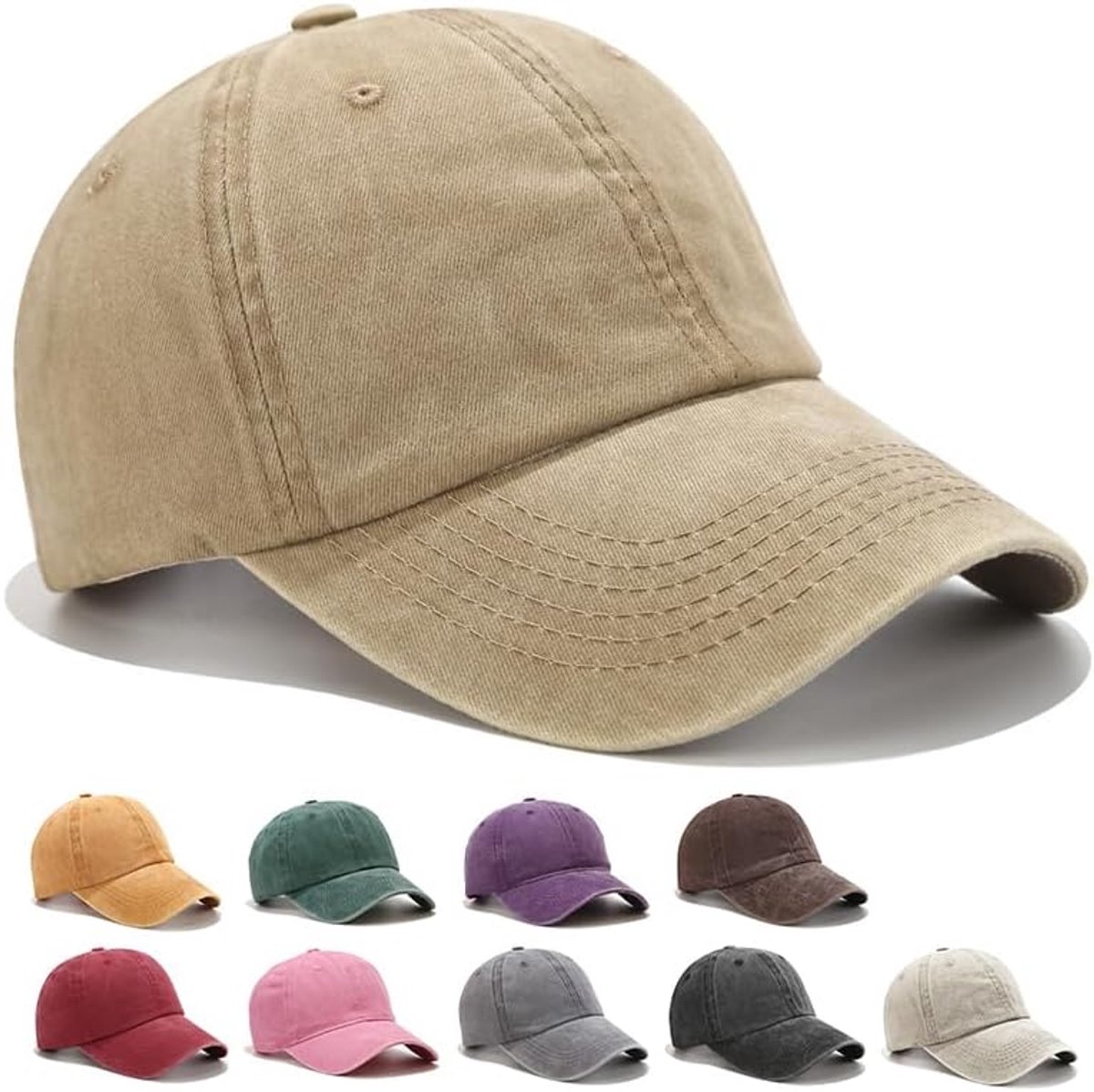 Baseballpet voor dames en heren, unisex baseballpet, 100% katoen, verstelbare vintage baseballpets, effen kleur, geschikt voor buitenactiviteiten, sport en reizen
