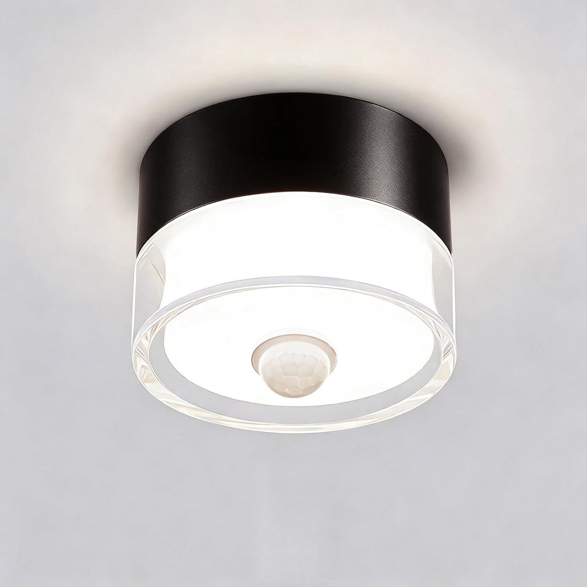 Plafondlamp met radar bewegingsmelder, 12 W, 4000 K, plafondspot opbouw, 230 V, LED opbouwspot plat Ø10cm, plafondspots, aluminium matte textuur, plafondlamp spots trap, zwart