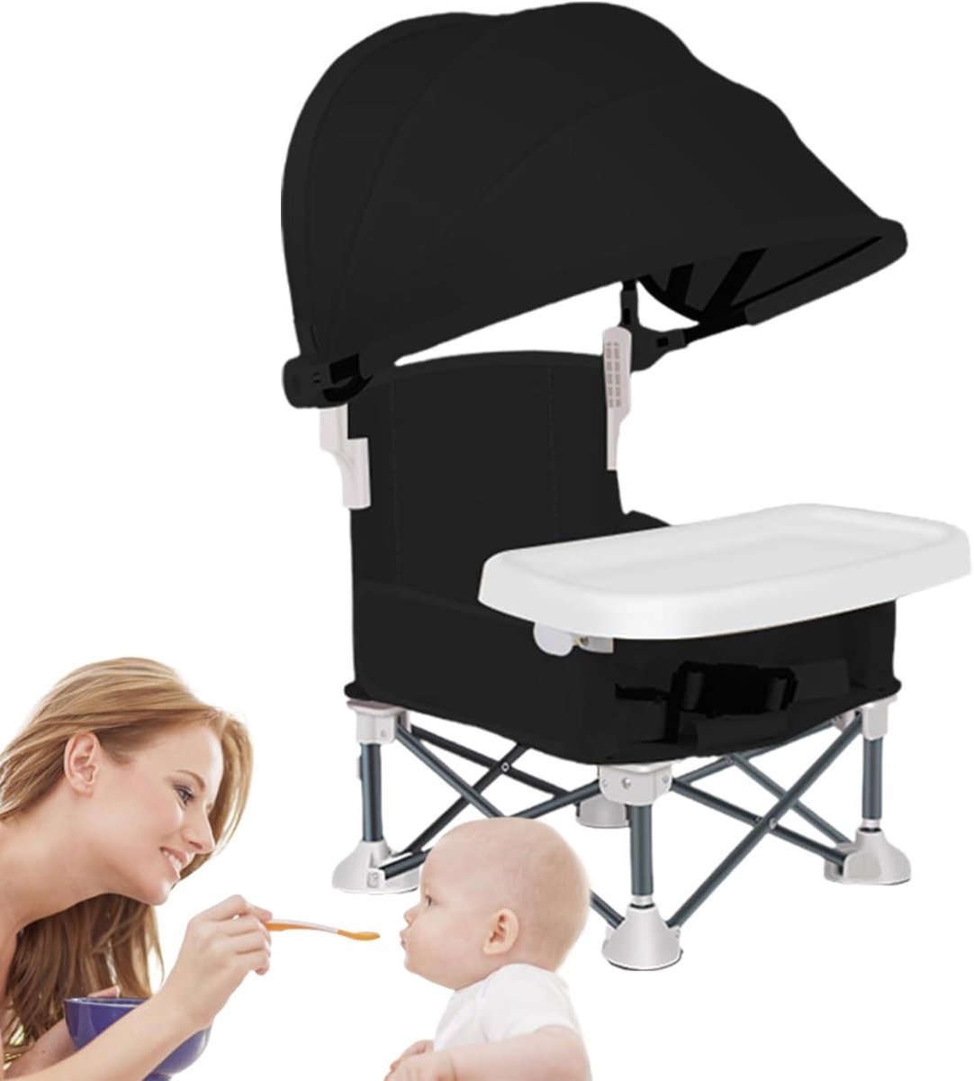 Draagbare Baby Eetstoel - Kinderen Buitenzitje - Buiten Eten - Met Verwijderbaar Dienblad - 38x31x37 cm - Zwart