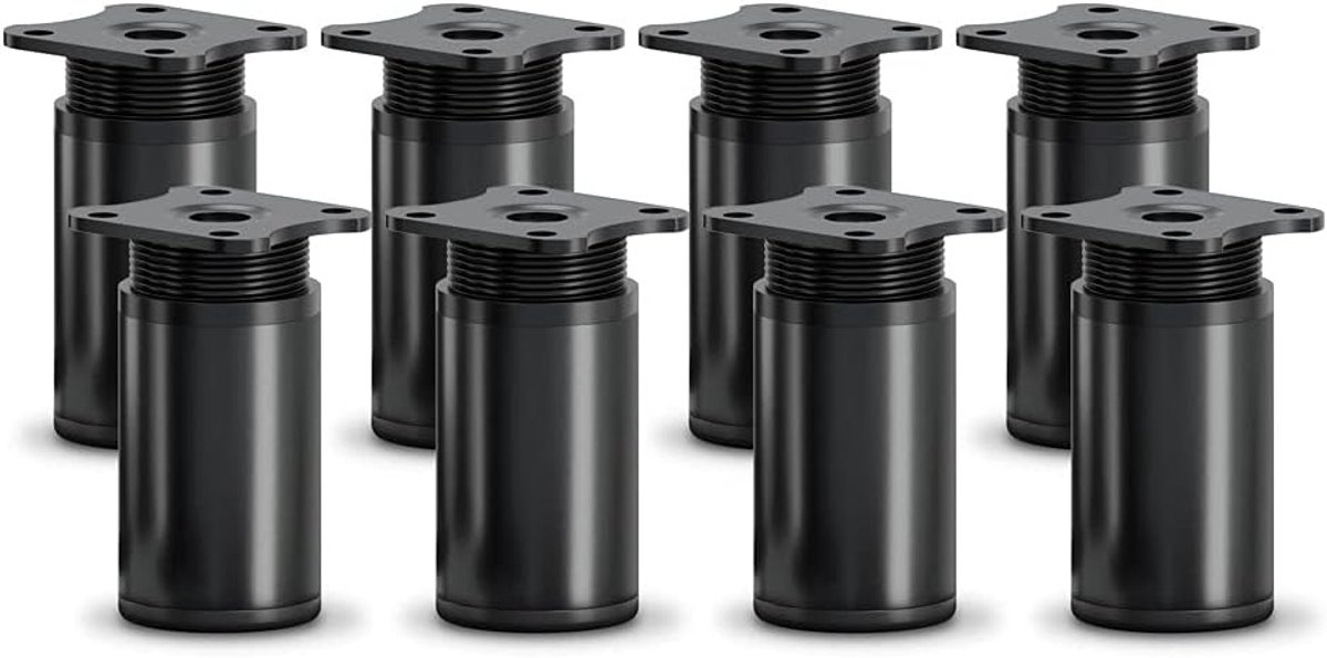 Poten, set van 8 stuks, H 60 mm, zwart, modern design, rond profiel, model MFR1, geschikt voor kasten en commodes
