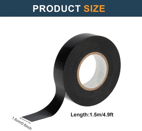 tape, 6 stuks elektricien, 16 mm x 15 m, elektrische isolatietape voor bedradingsprojecten en reparaties (zwart) — afbeelding 5