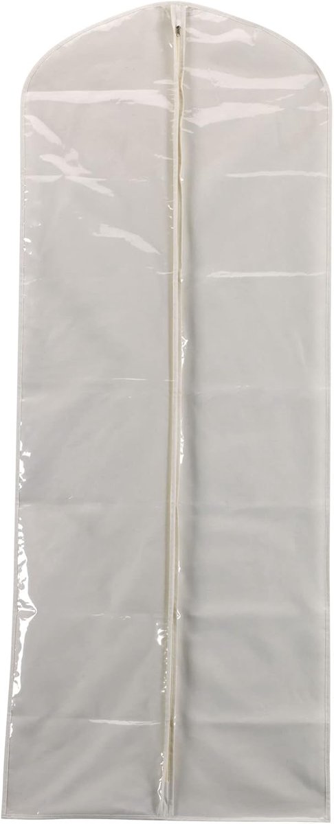 Essentials 311395 Hangende kledingtas Jurk Natuurlijk Katoen Canvas met Clear Vinyl Cover, Gown Protector, Off-White
