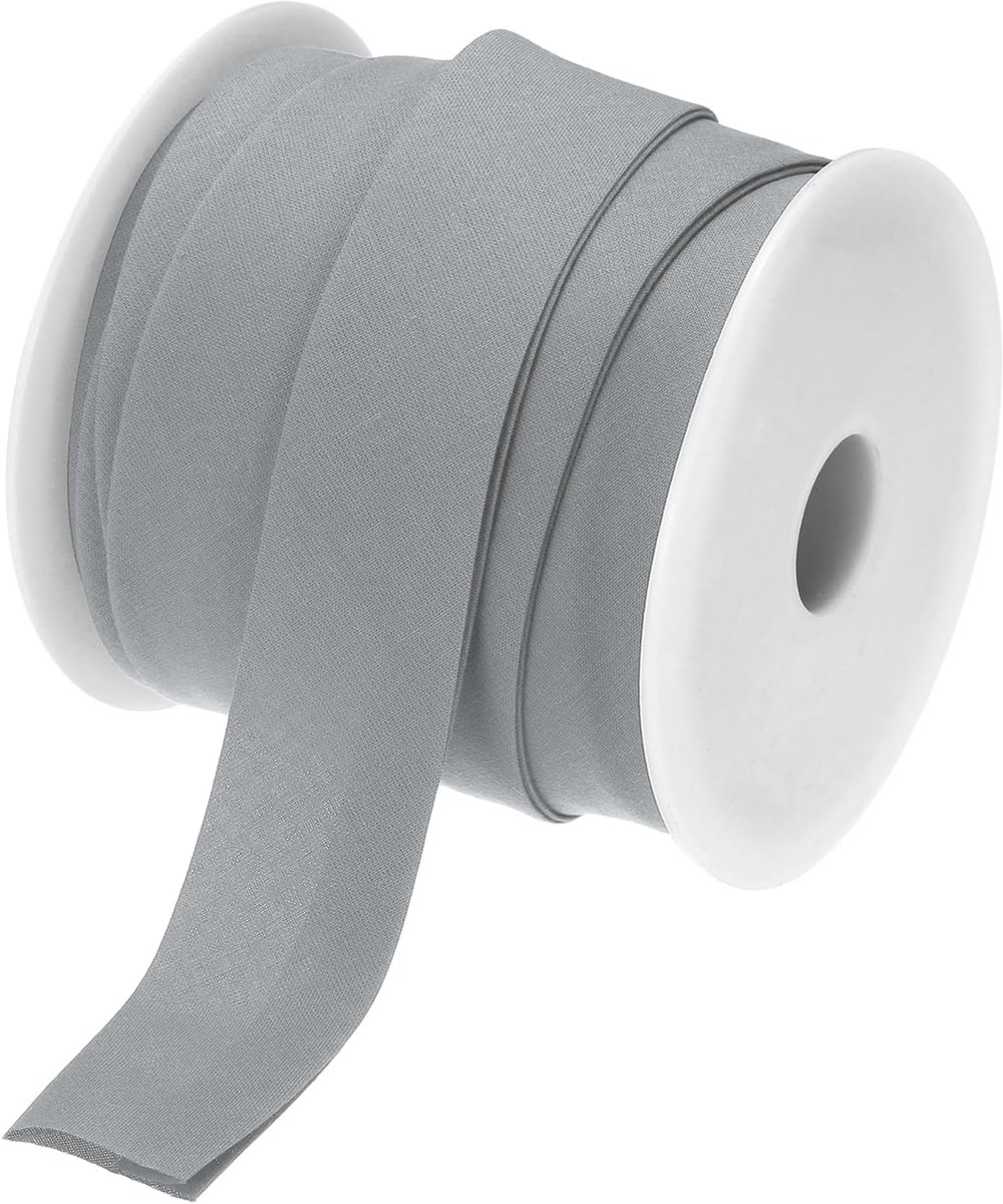 2,54 cm dubbel gevouwen biasband, continu katoen, biasband voor naaien, zomen, quilten, zoomen, knutselen (wit grijs, 25 yards)