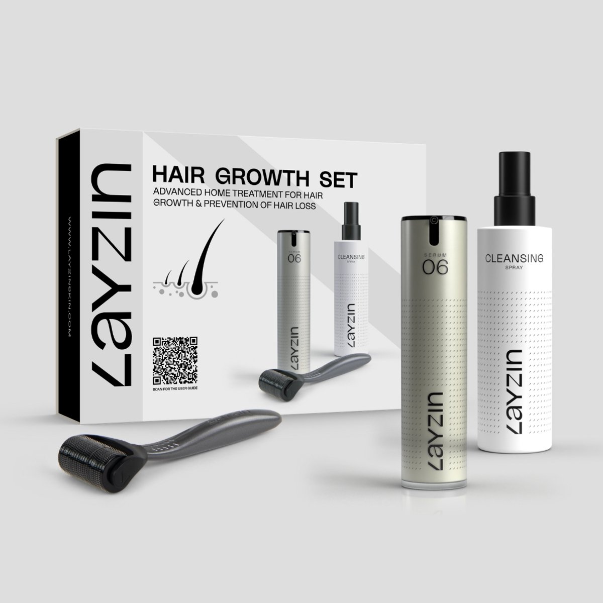 Bol.com LAYZIN Dermaroller Haargroei Set 1,2 mm – Microneedlin Hoofdhuid – Haargroei Serum met 5% Capixyl™ – Cleansing Spray – D... aanbieding