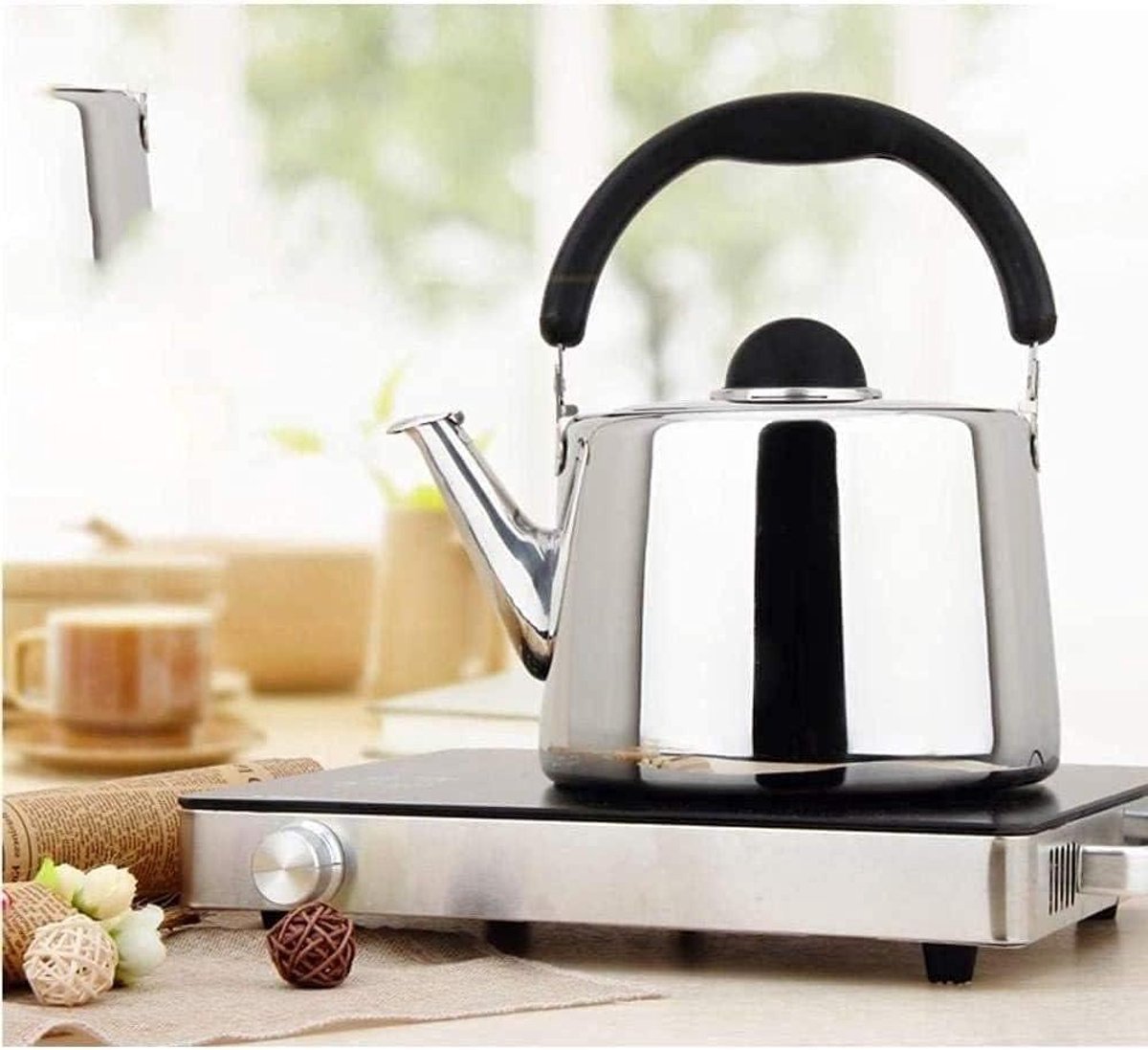 Kookplaat Ketel - Theepot Waterkoker - Water Koken - Luid Fluit Signaal - 5L - Zilver