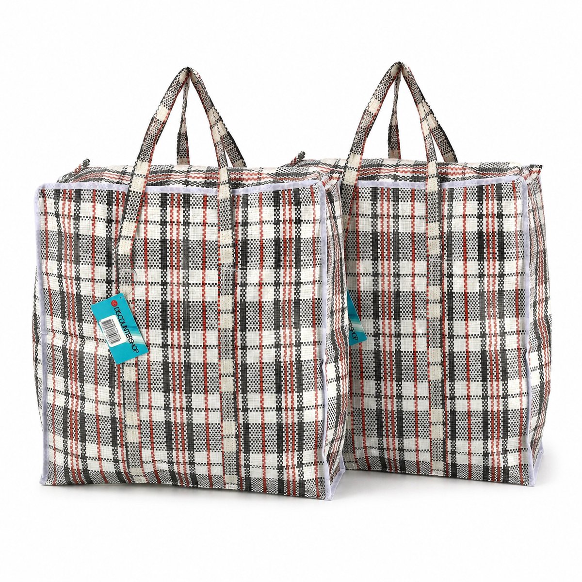 Boodschappentassen met Rits 30L – 2 Stuks Shoppers 40 x 43 x 18 cm – Opbergtassen en Verhuistassen voor Kleding, Boodschappen, Reizen en Camping
