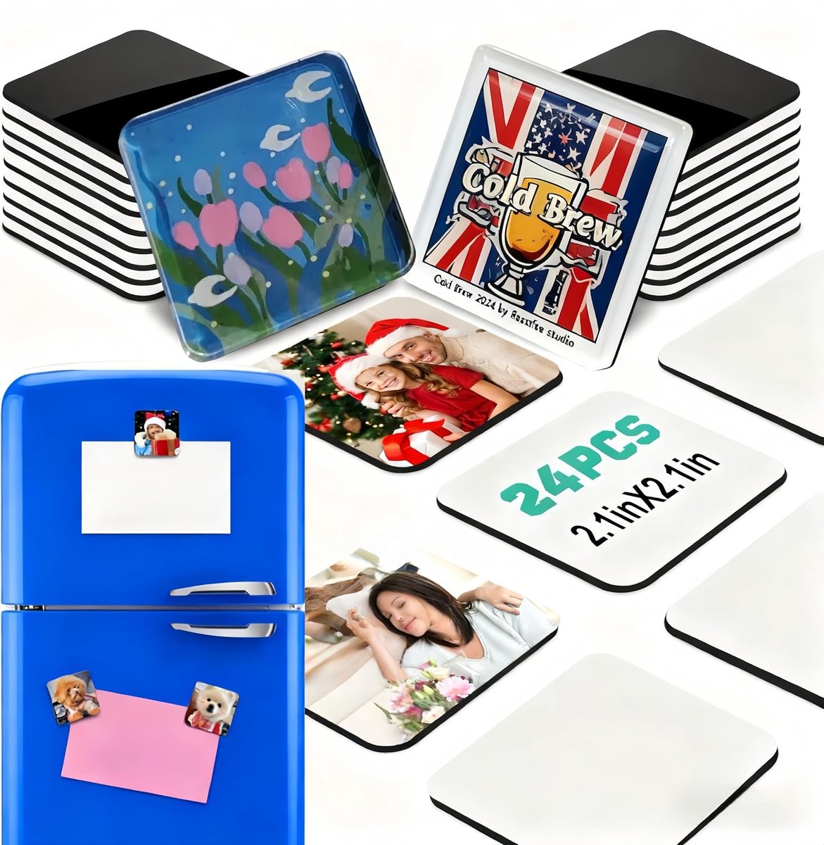 Acryl koelkastmagneten set 24 stuks - transparante vierkanten - duurzaam en stevig - perfect voor DIY projecten - ShopVlot