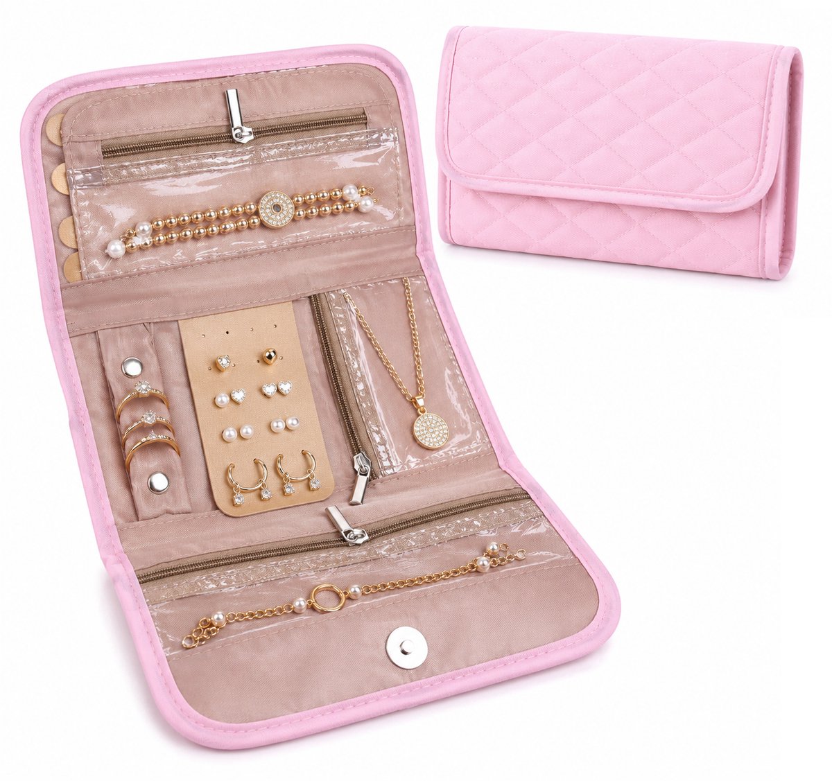 Sieraden Opberger Etui Roze – Reis Sieraden Organizer met Rits – 33 x 22 cm | Fashion Favorite