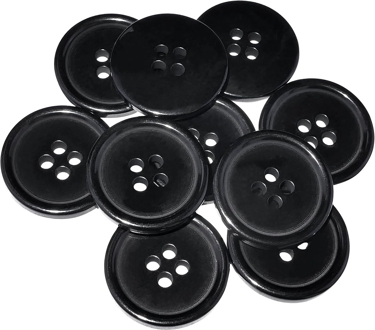 - C56947 - Set met 10 ronde naaiknopen Ø 20 x 3,5 mm met 4 gaten 32 L L32 - opening 3 mm - kleur zwart - van kunststof - voor korte naaigaren kleding ambachtelijke decoratie
