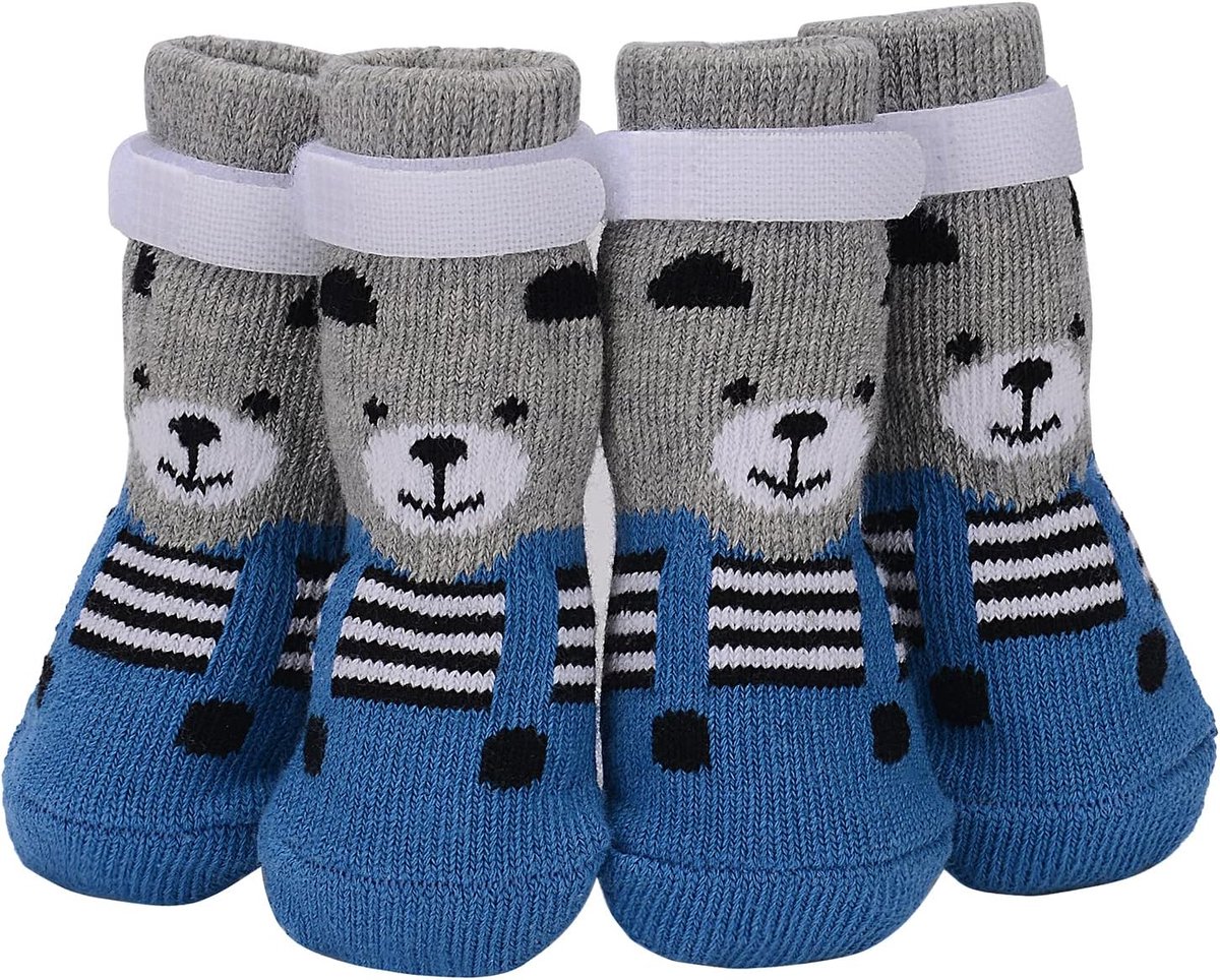 Antislip Hondensokken, Set van 4, Antislip Sokken voor Binnengebruik met Verstelbare en Afneembare Bevestigingsband voor Kleine en Middelgrote Honden Katten Puppy's Oudere Huisdieren (2XL)