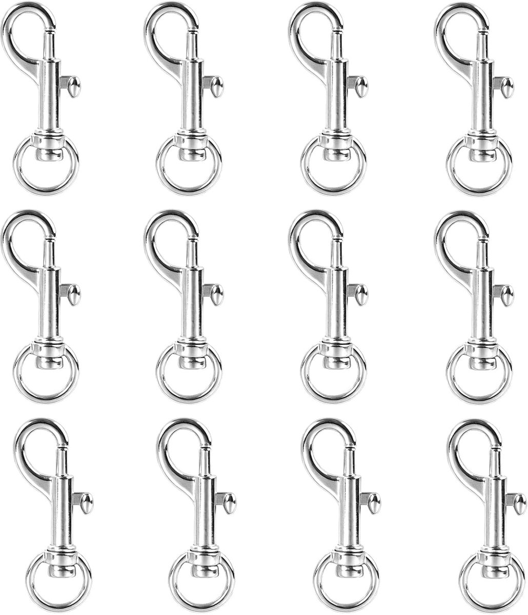12 stuks draaibare karabijnhaken voor hondenriem, duurzame zinklegering met ringen van roestvrij staal, 360° draaibaar, veelzijdige accessoires voor halskettingen, knutselen, sleutelhangers en