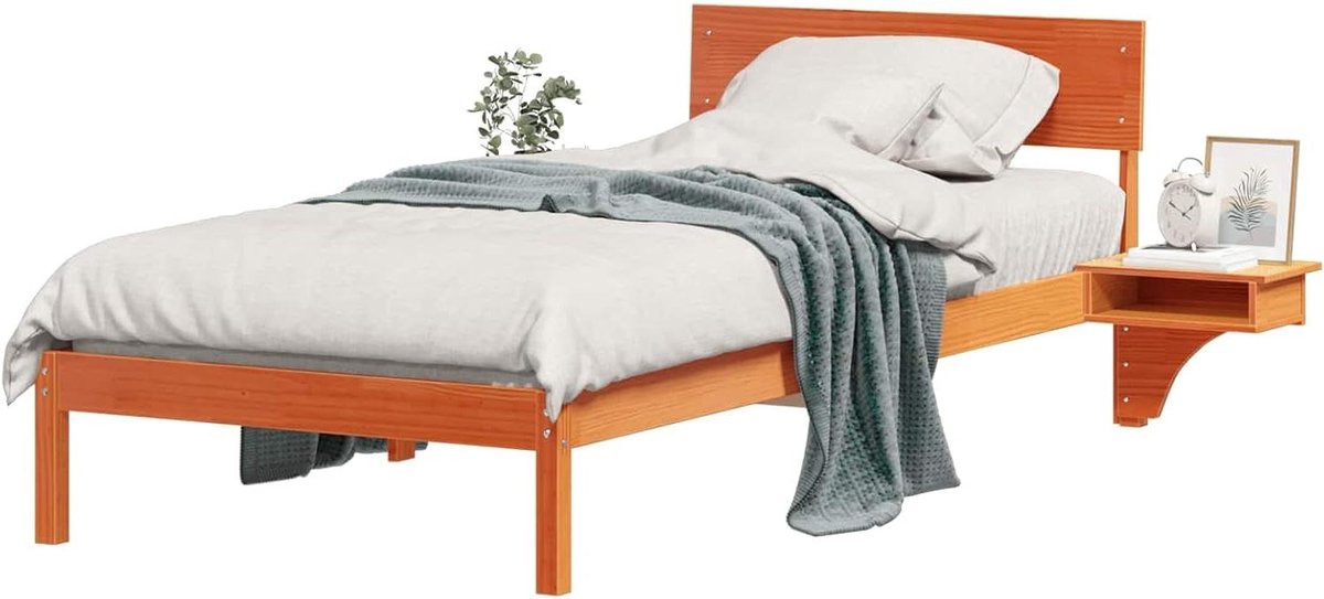 Bedframe met hoofdeinde - Houten bedframe Platform bed - Slaapkamer inrichten - Massief grenenhout constructie - 90 x 200 cm