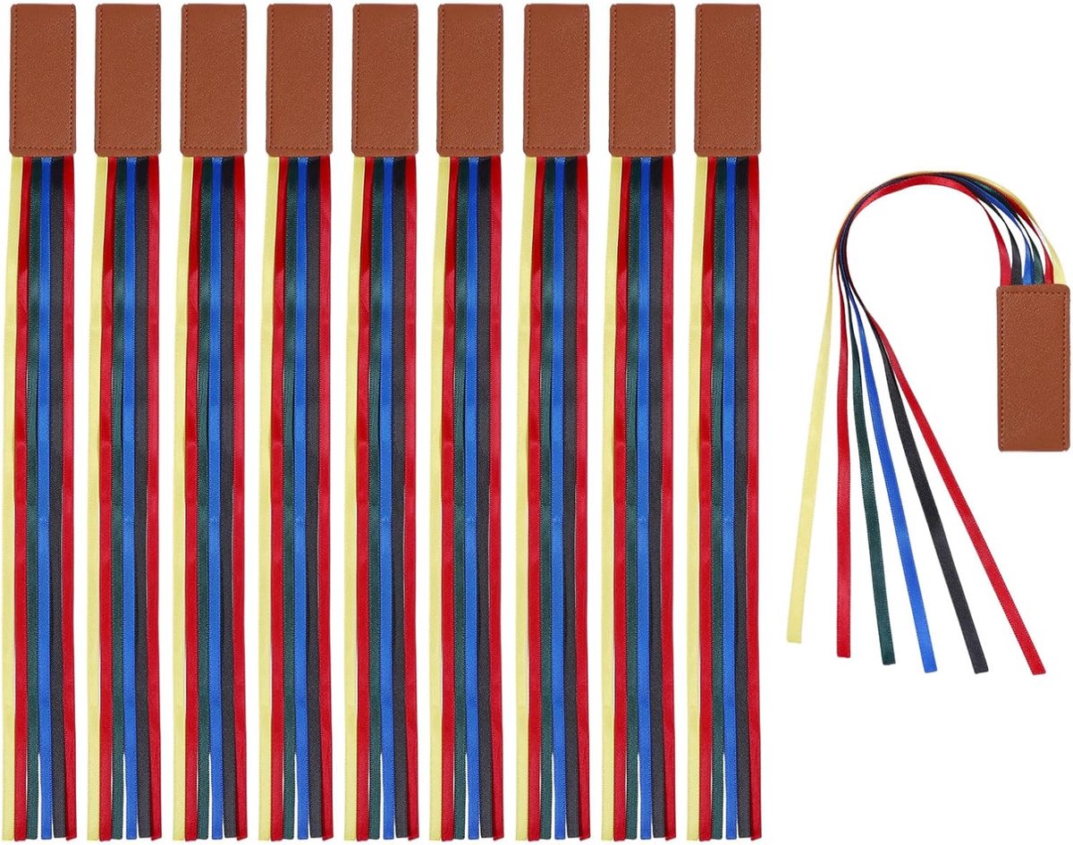 10 stuks bladwijzers met band, bladwijzers van gekleurd kunstleer, 370 x 30 mm, zijmarkeringset met gekleurd lint om te knutselen, naaien, voor boekenlezers, 10 stuks