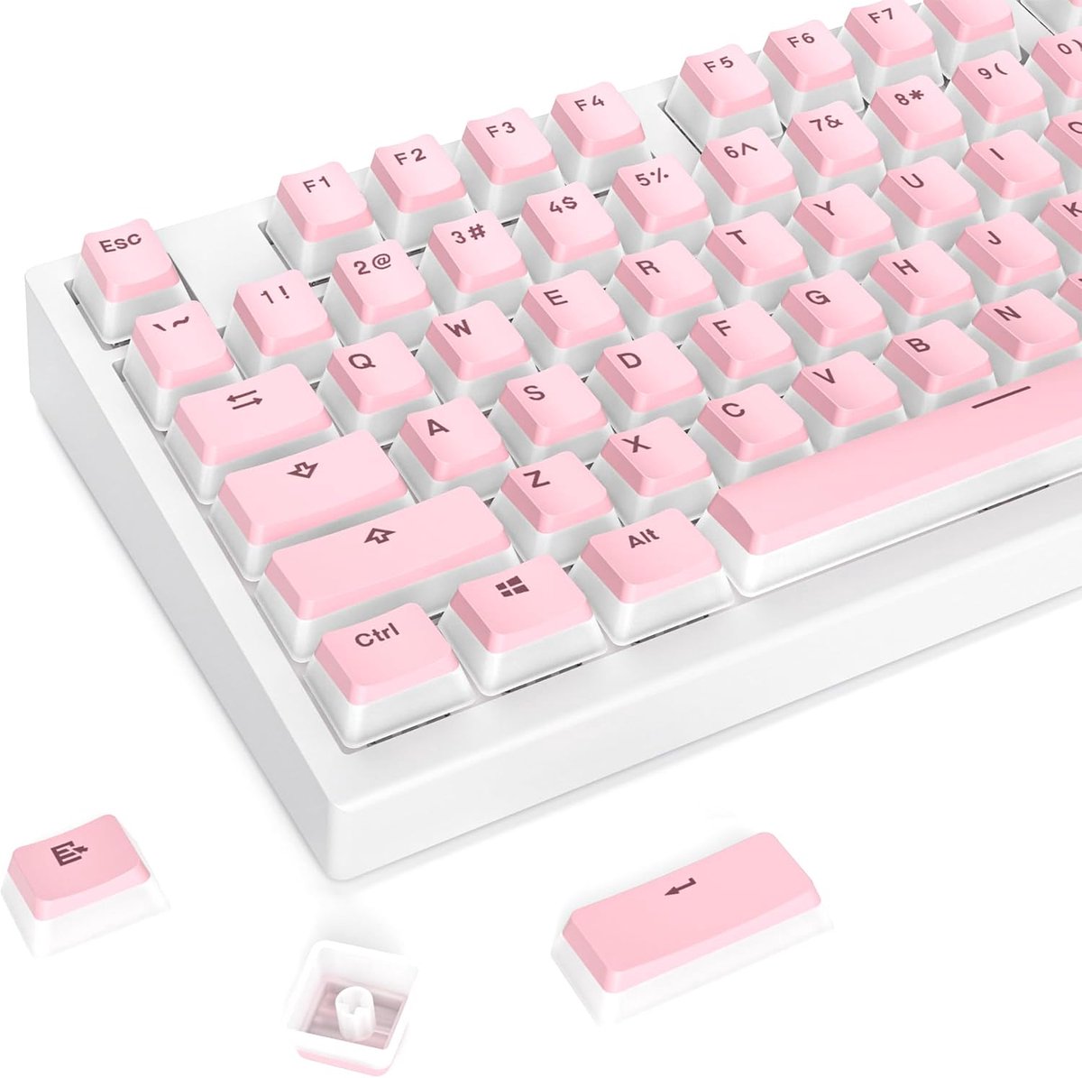 Double Shot PBT Pudding Keycaps met transparante laag, 117 toetsen OEM-profiel keycaps set, geschikt voor lay-out 61/68/82/84/87/96/104 toetsen voor mechanisch toetsenbord(Pink Pudding)