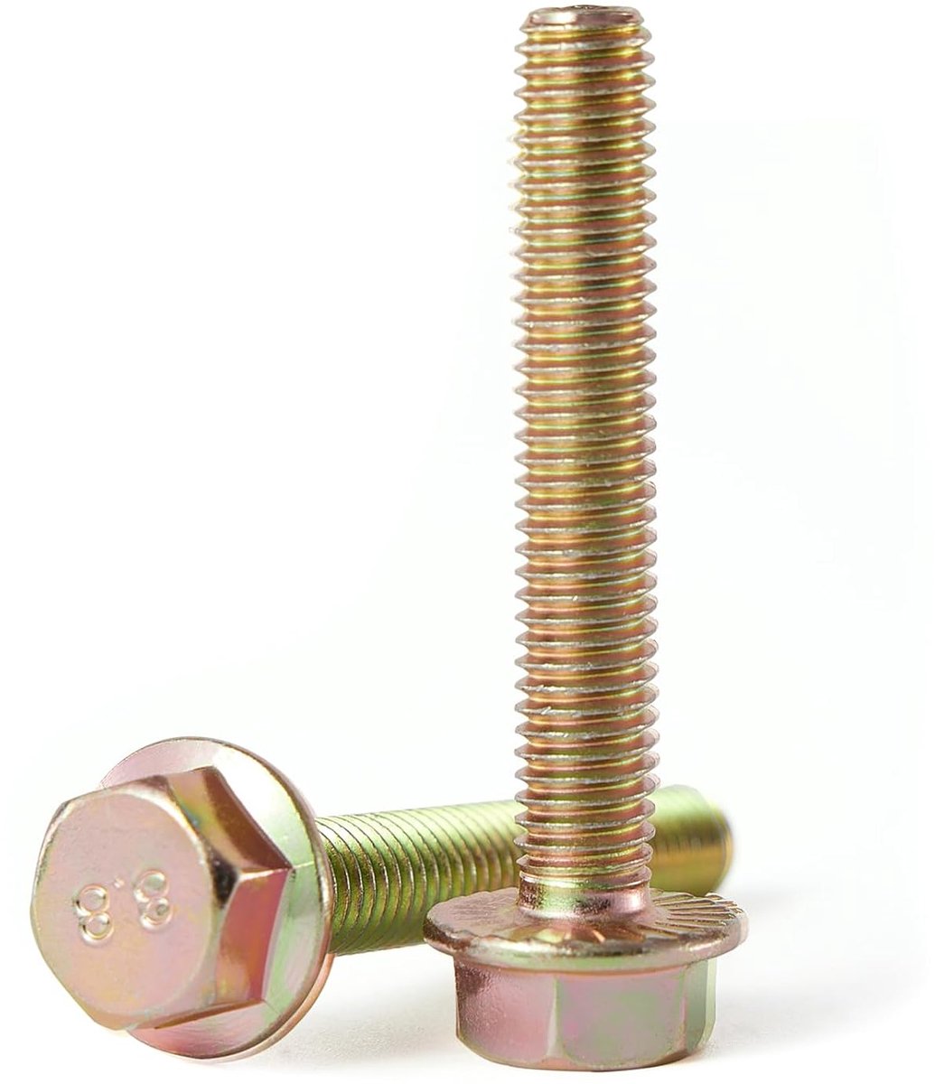x 50 mm, 10 stuks, flenszeskantschroeven, Klasse 8,8, geel verzinkt, zeskantschroeven met buitenzeskant, metrisch volledige schroefdraad