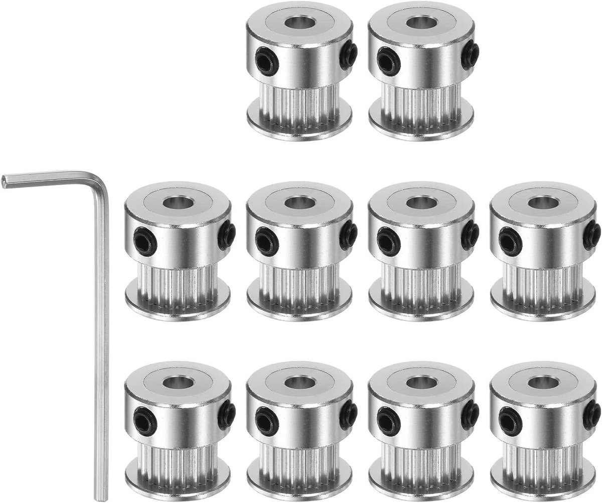 Sourcing map 10 stuks 2GT katrol 20 tanden 4 mm boring 16 mm diameter. Aluminium tandriem met 2 mm zeskantige sleutel voor 6 mm brede riem 3D-printer CNC machine accessoires zilverkleurig