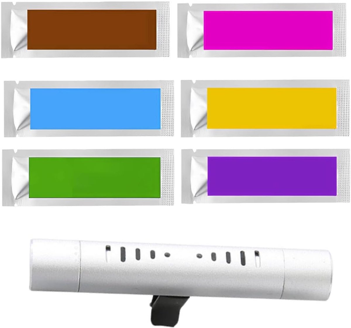 1 stuk luchtreiniger voor auto, parfumverstuiver voor het interieur van de auto, parfum, aluminium, voor ventilatie, met 6 geurstaafjes, automatische verdeling (zilver, B)