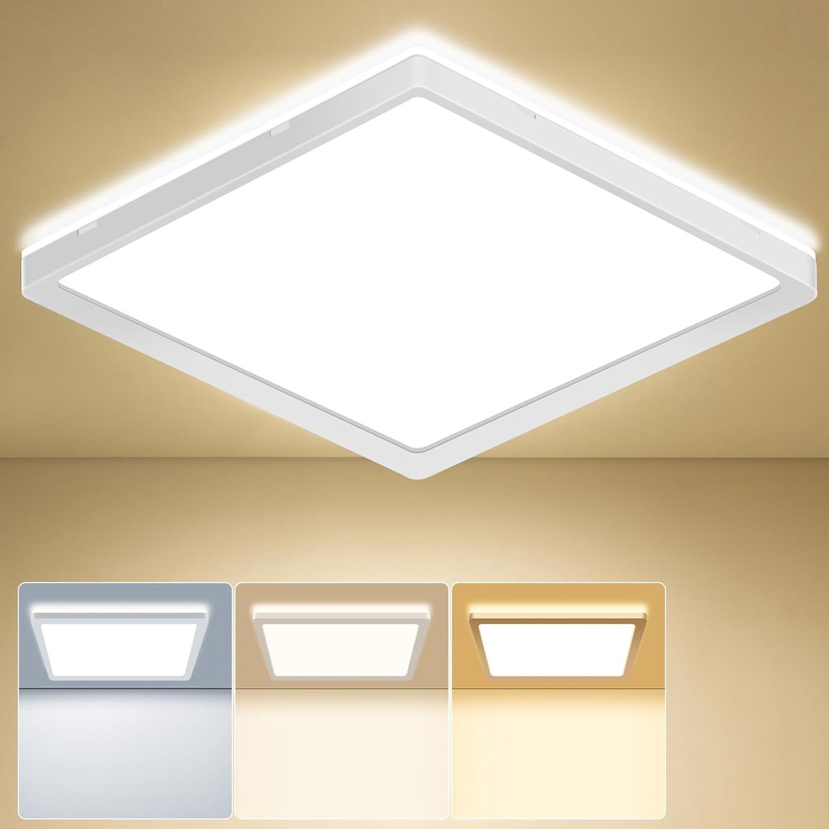 LED-plafondlamp 18W, 185 lm/W 3330LM 3000K/4000K/6500K verstelbaar, LED-plafondlamppaneel voor slaapkamer, keuken, badkamer, woonkamer, hal, balkon (met energieklasse B lichtbron) 30*30*2,8cm