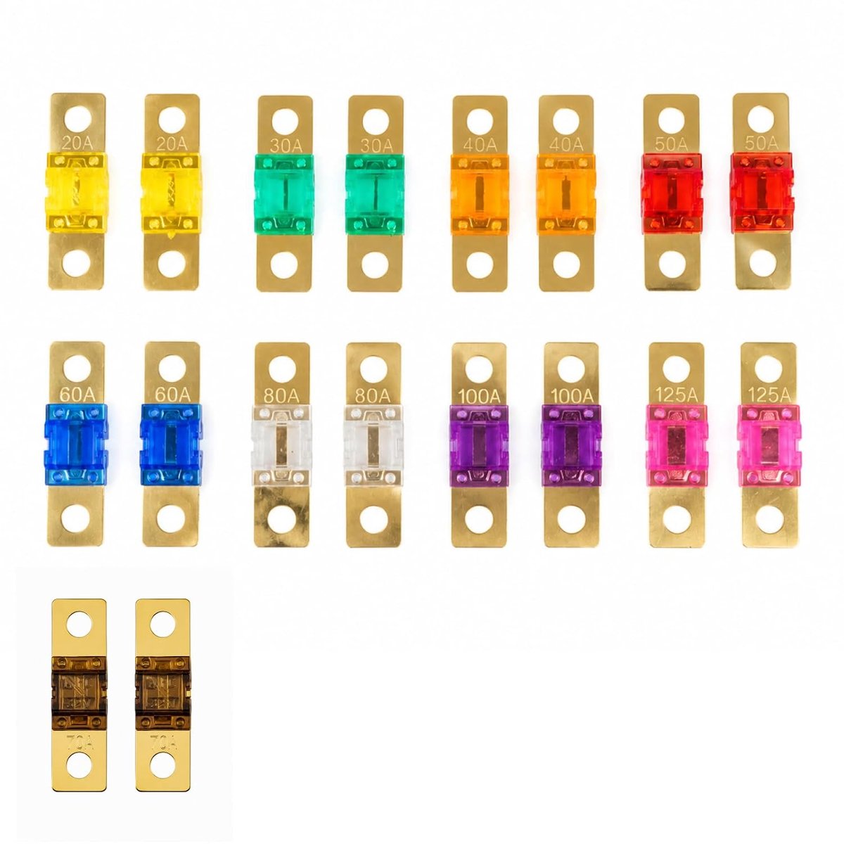 18 stuks Midi zekering, hoogstroomzekering, 32 V, 20/30/40/50/60/70/80/100/120 A, robuuste schroefzekering voor auto, vrachtwagen, boot, camper, landmachine en hybride voertuigen