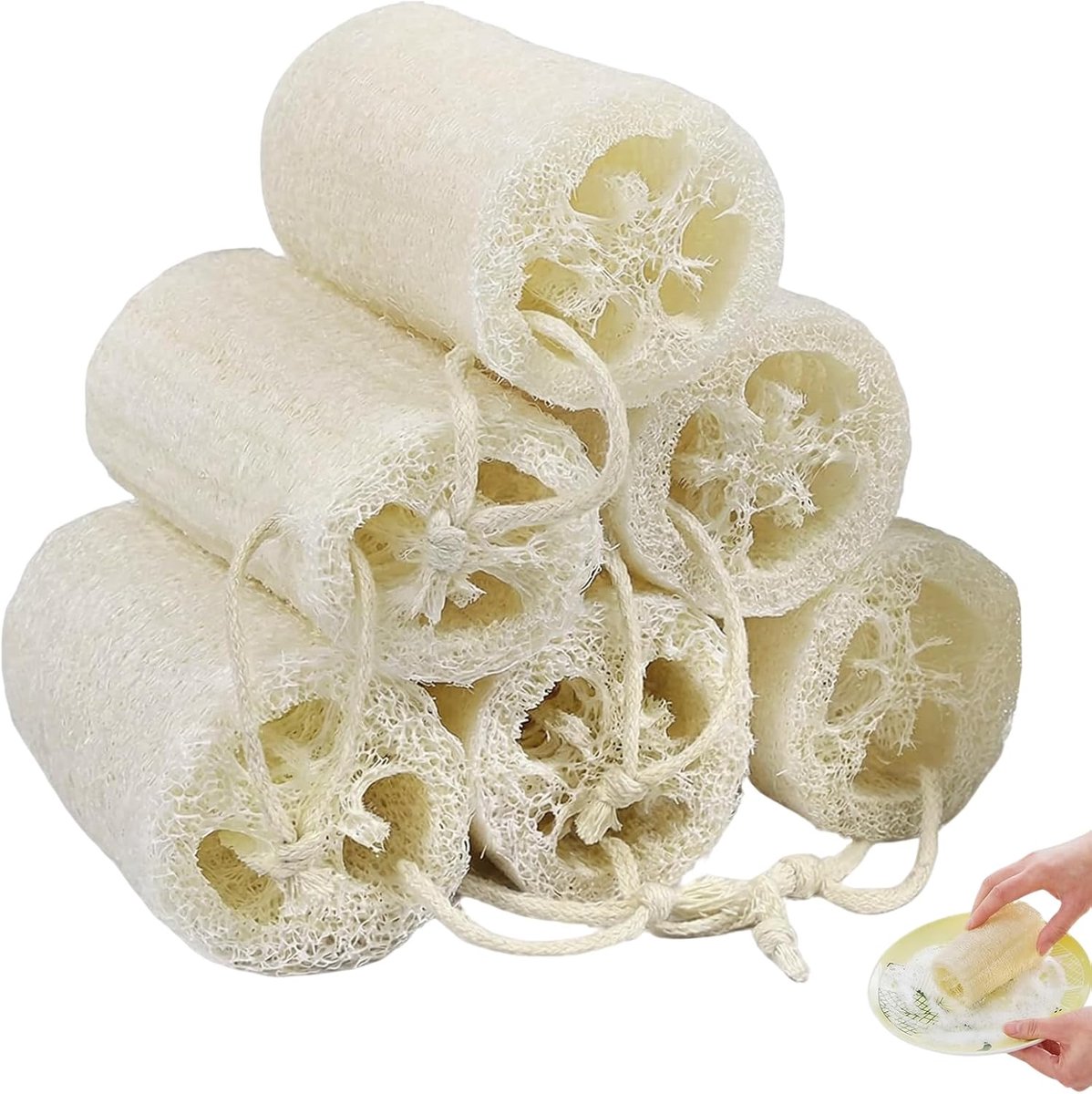 Spons, 6 stuks, loofah spons, badborstel, peeling, lichaamsschrobber, extra ruwe douche, peeling, spons voor lichaamsverzorging, decoratie, keuken, scrubber en loofah zeep