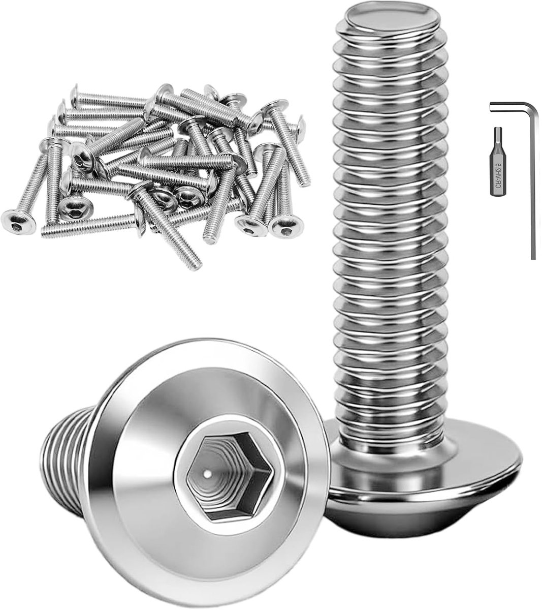 X 30 mm zeskantschroeven met flens, 30 stuks, roestvrij staal A2/V2A, metrische volledige schroefdraad, voor meubelbouw en voertuigcarrosserieën