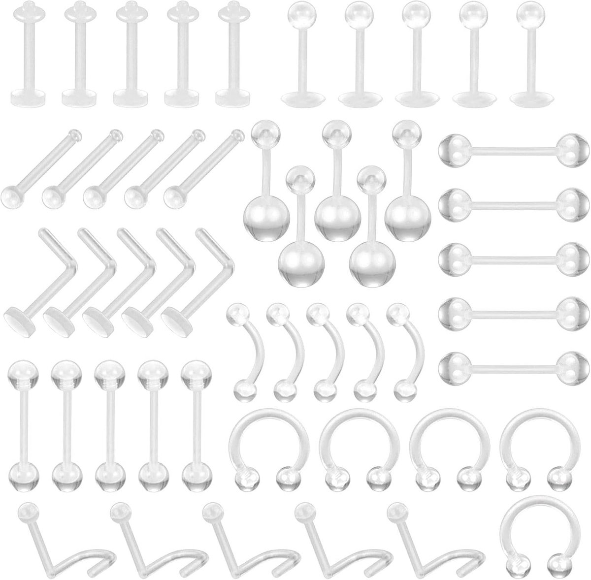 Retainers set transparante oorbel neus tong navel wenkbrauw lip kraakbeen tragus industriële barbell hoefijzer