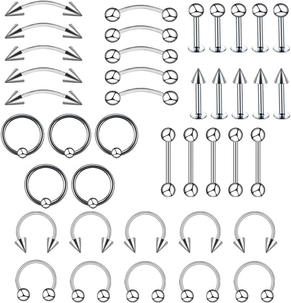 40 stuks piercing helix piercing chirurgisch staal kraakbeen oorpiercing oorbel barbell piercing sieraden dames mannen