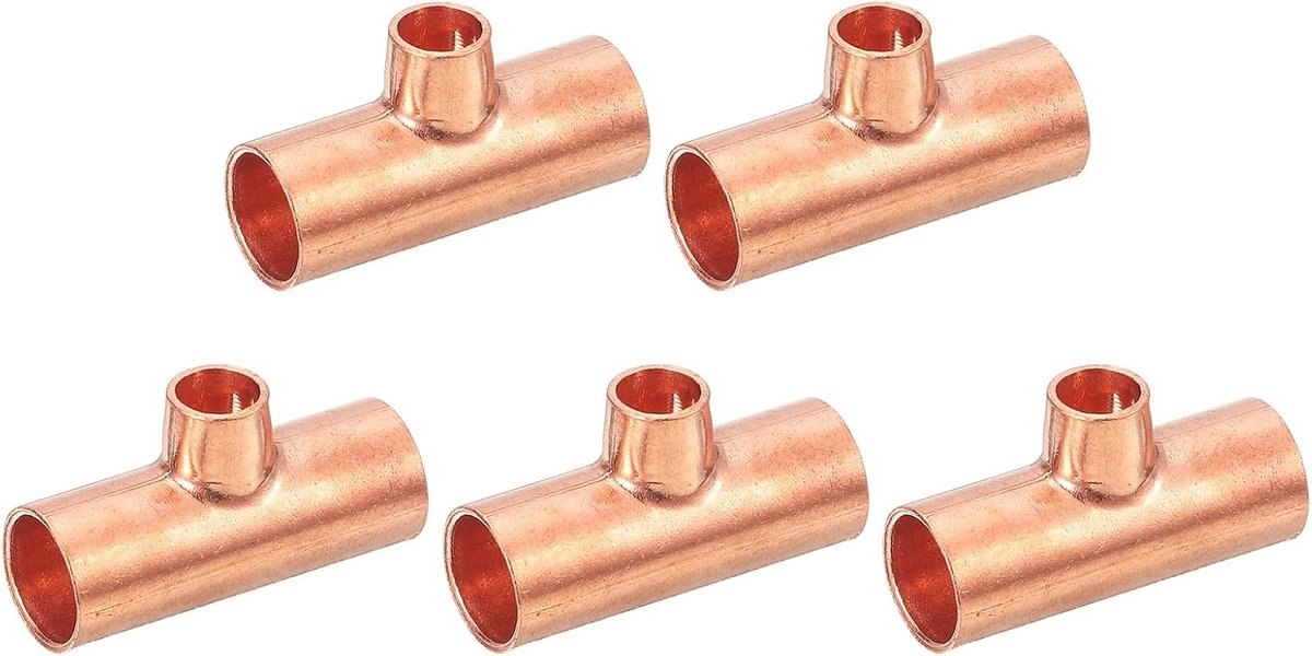 3/8 inch x 1/4 inch x 3/8 inch T-reductie, koper, drukbuisverbindingen voor sanitair en koeling, 5 stuks