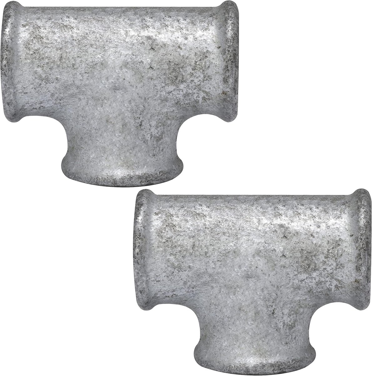 - C64902 - Set van 2 T-stukken 1/2'' 90° met binnendraad van gietijzer vrouwelijk - buisschroefdraadaansluiting - verzinkt - sanitair verwarming waterinstallatie