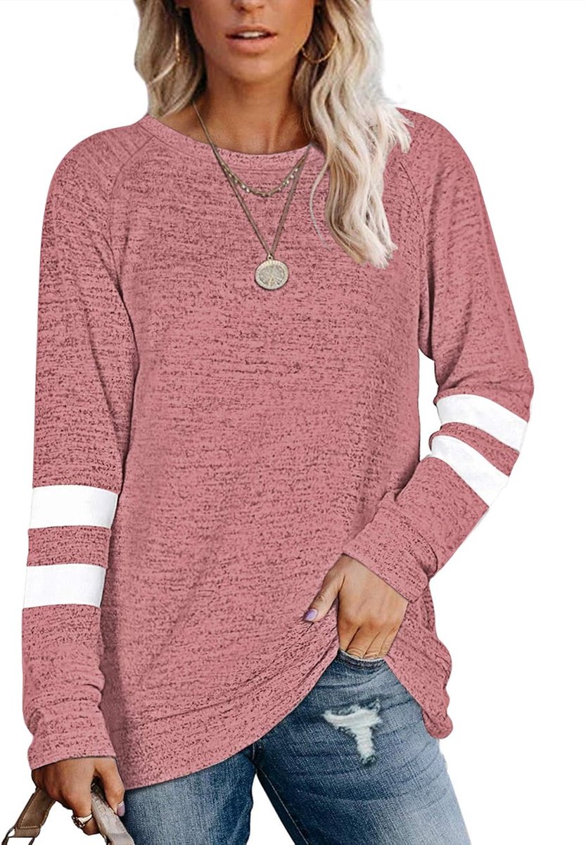 Dames Lange Mouwen Ronde Hals Vrijetijds T-shirts Blouses Sweatshirts Tuniek Tops met Zak