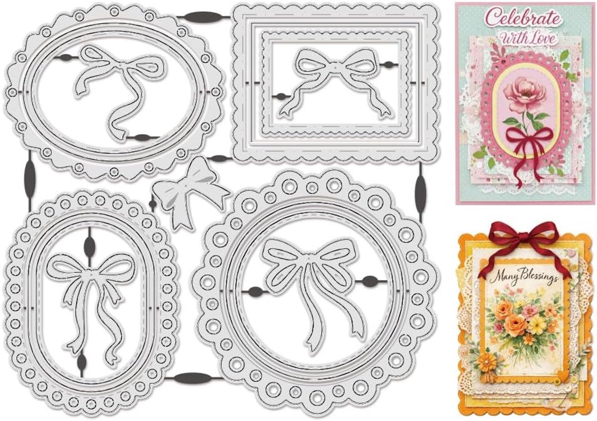 17Pcs Rechthoek Ovaal Ronde Kant Bloem Rand Snijmal voor Kaarten Maken Boog Metaal Snijmal Embossing Koolstofstaal Stencils Sjabloon voor DIY Scrapbooking Papier Album Ambachten Decor