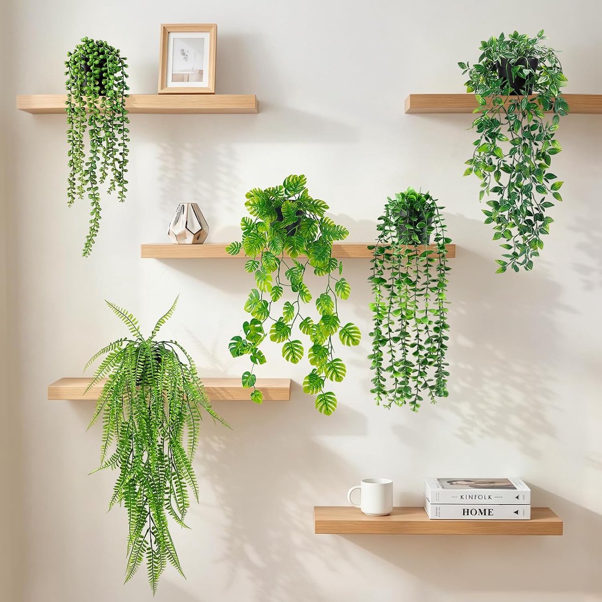 Kunstmatige hangplanten, 5 stuks, met pot, kunstmatige hangplanten van eucalyptus, als echte hangende decoraties