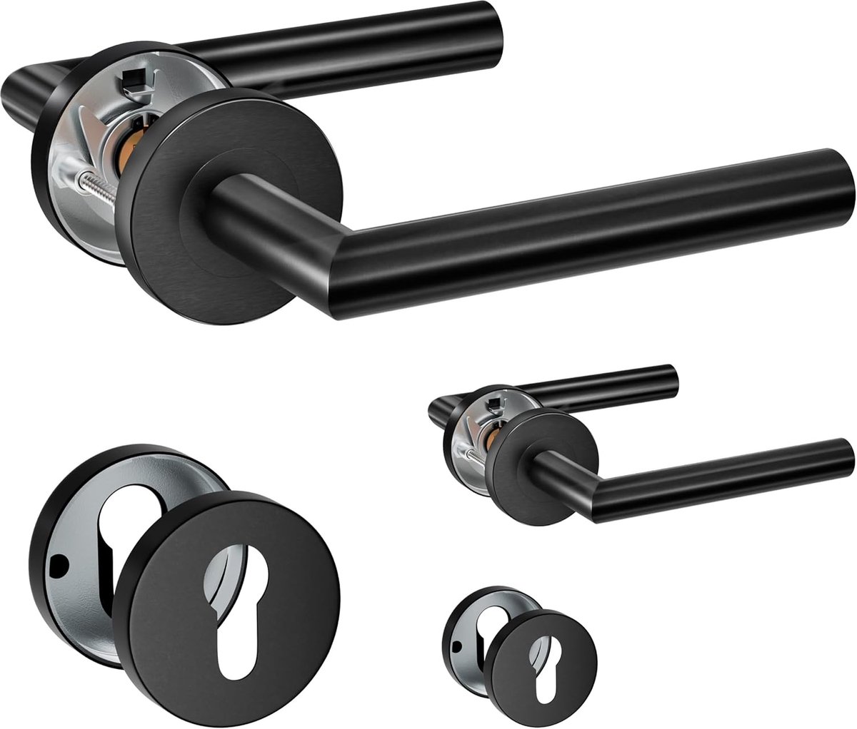 2-pack HENYIN roestvrijstalen deurkruk met cilindergatrozet, insteekdeurslothendel, zwarte kleur (SO2-103C-B-2)