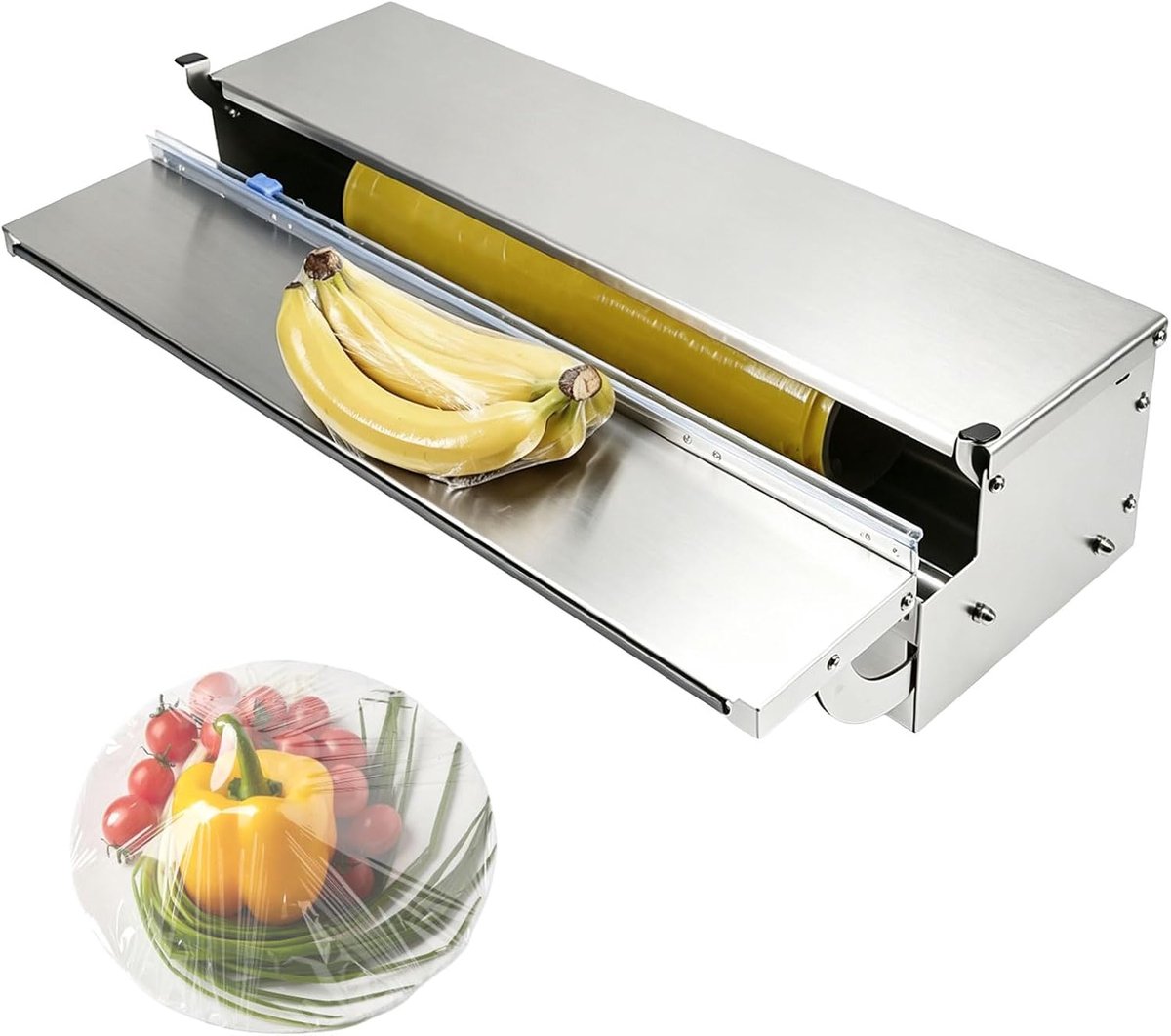 roestvrij staal plastic wrap dispenser met cutter 5 reservemessen
