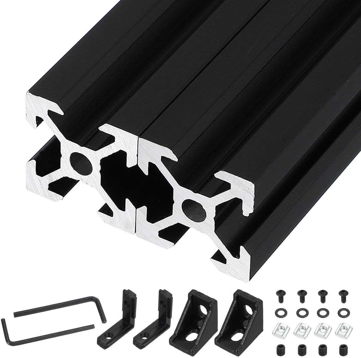 2 stuks 200 mm V-groef 2020 extrusie van aluminium, Europese standaard, lineair geanodiseerd, geëxtrudeerd aluminium profiel voor 3D-printers, CNC, doe-het-zelf, zwart