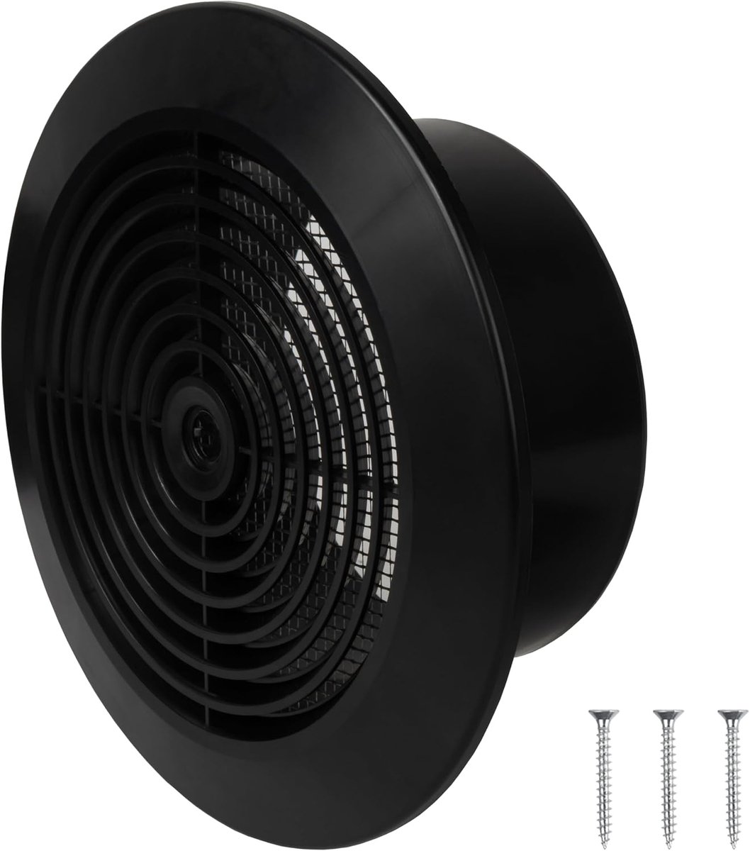 Market 12,7 cm zwarte ronde plafondventilatie met beschermingsgaas – kunststof plafondluchtventilatie - HVAC binnen- en buiteninlaatventilatie – soffituitlaat voor airconditioning