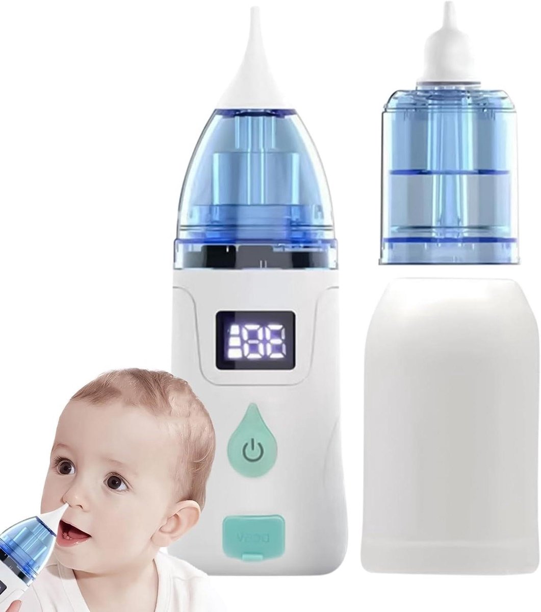 Baby Neusreiniger - Elektrische Snotteraar - Baby Ademhaling Verbeteren - Verstelbare Zuigkracht - 15 cm - Wit