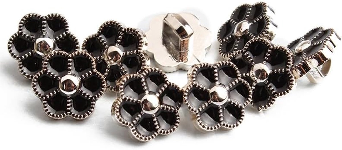 Knopen 11 mm (1,1 cm), met email, zwart-wit bloem oogknoppen - om te naaien, naaien knutselen en decoreren