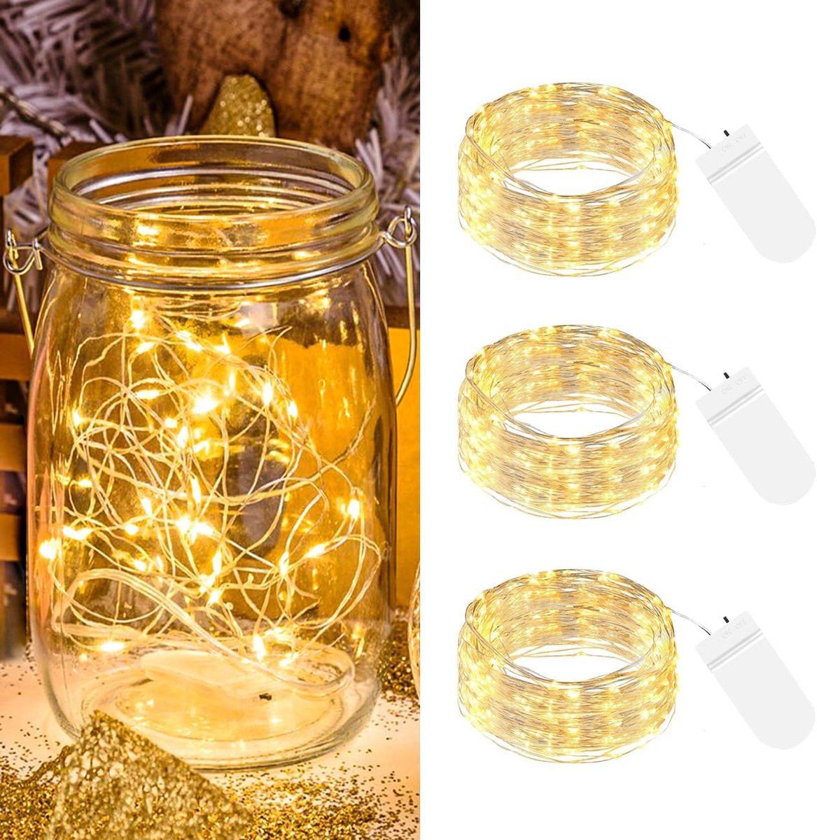 led-lichtketting 2 m - zilverdraad - 20 leds - warm wit licht voor feestdecoratie - SnelShoppen