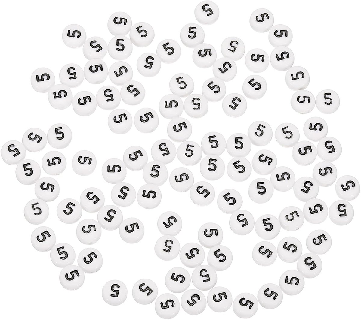 Kralen, 4 x 7 mm, witte ronde nummer 5 kralen, kunststof afstandhouders, kralen voor het maken van sieraden, armbanden, halskettingen, sleutelhangers
