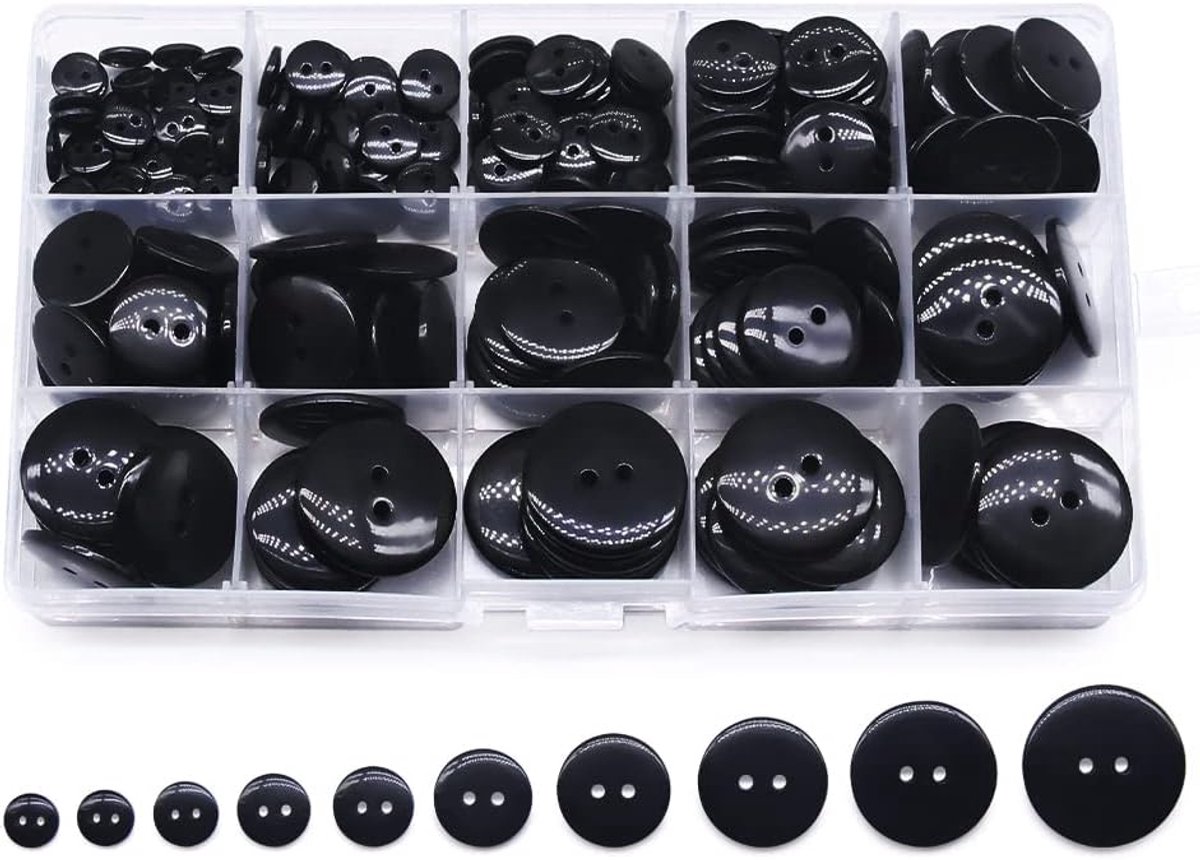 280 stuks naaiknoppen uit PVC doos voor het naaien van scrapbooking klepperen Black Mix