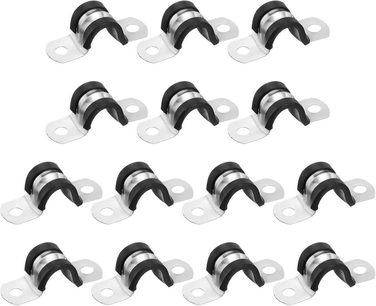 14 stuks kabelklemmen, 14 mm (9/16 inch), 304 roestvrij staal, met rubber beklede 2-gaats U-buisklem voor leidingen, buizen, slangen, kabelinstallatie, zwart