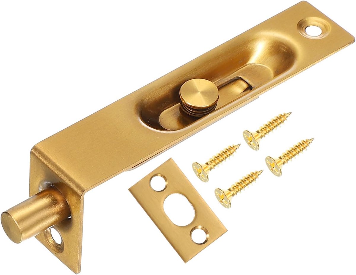 Inbouwgrendel 12,5 x 2,2 cm 1 stuk massief messing slot voor dubbele deuren verborgen schuifbouten roestvrij staal voor houten schuifdeuren kast vitrine lichtgoud