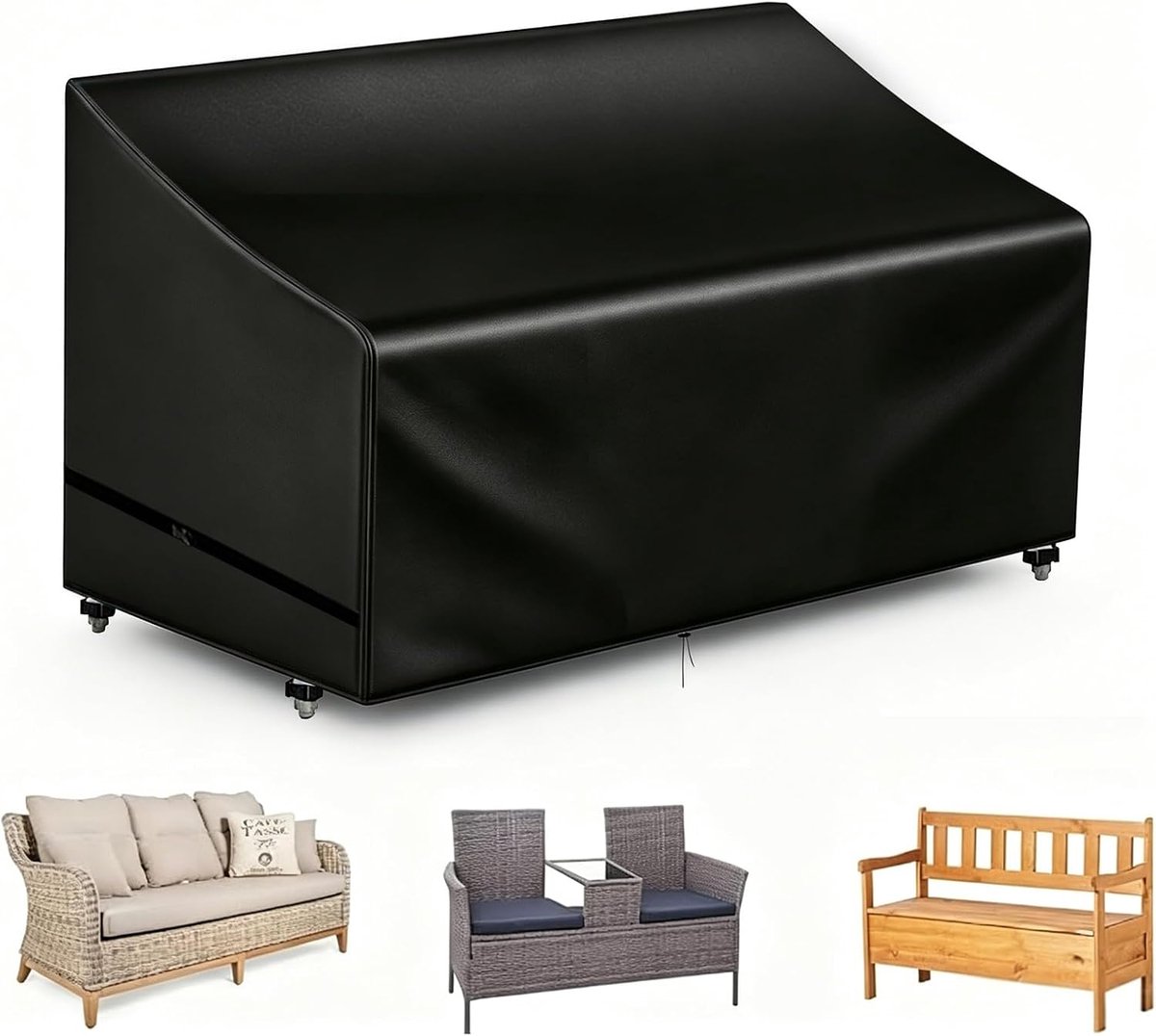 Beschermhoes voor 3-zits tuinbank, met elastische band, waterdichte afdekking voor meubels, balkon, terras (165 x 66 x 89/66 cm)