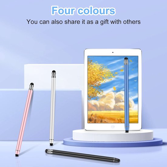 Tabletpen 2-in-1 rubberen styluspen, hoge gevoeligheid dubbele hoofdstylus, geschikt voor alle telefoons/tablets/Apple/iPad/Samsung Galaxy/Xiaomi/IOS/Android etc (zwart+roze+zilver+blauw) — afbeelding 5