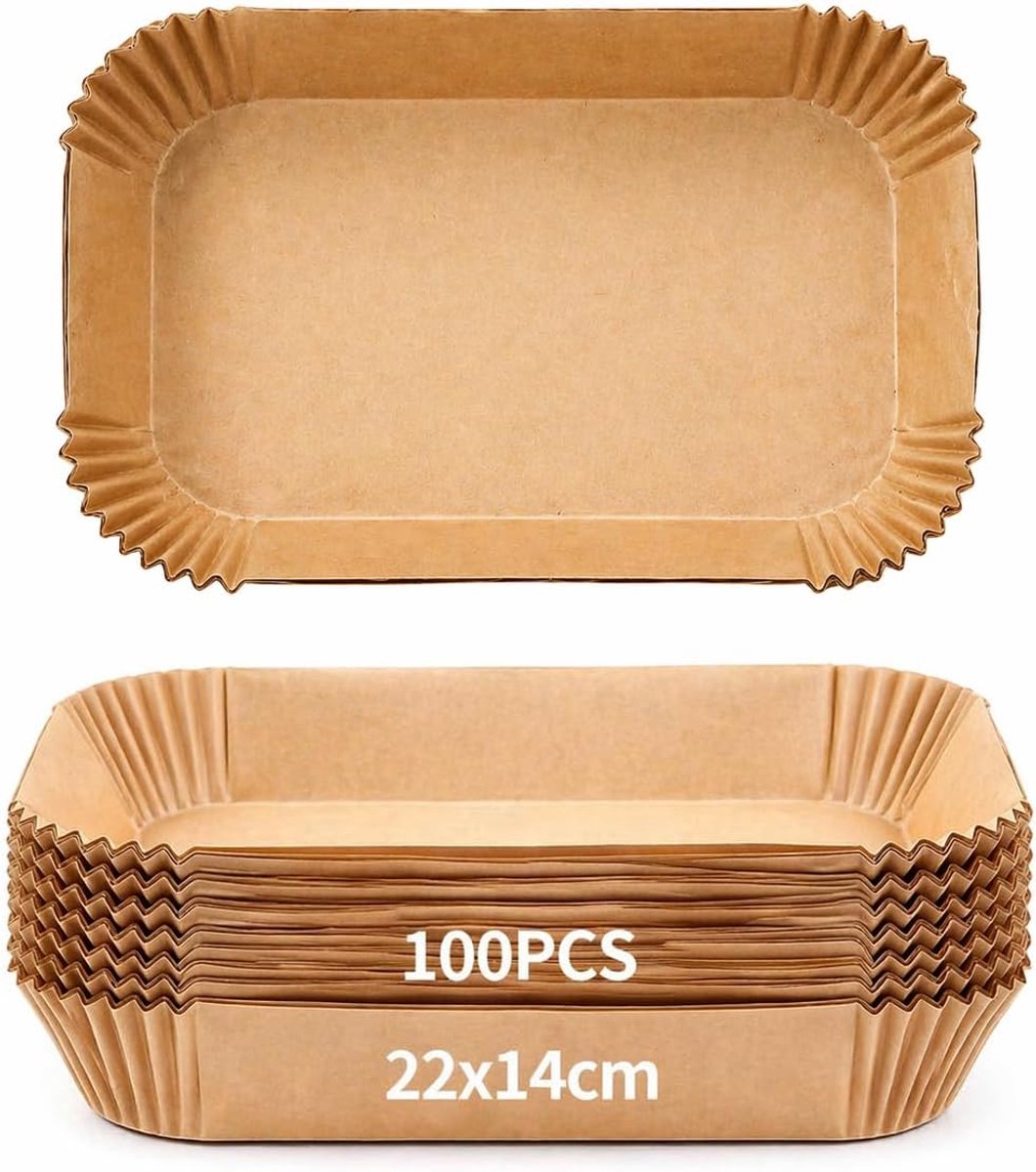 100 stuks bakpapier voor heteluchtfriteuse, 22 x 14 cm, bakpapier, antiaanbaklaag, waterdicht en oliebestendig, wegwerpbakpapier, inzetstukken compatibel met Ninja Foodi Dual Zone en alle Dual Air