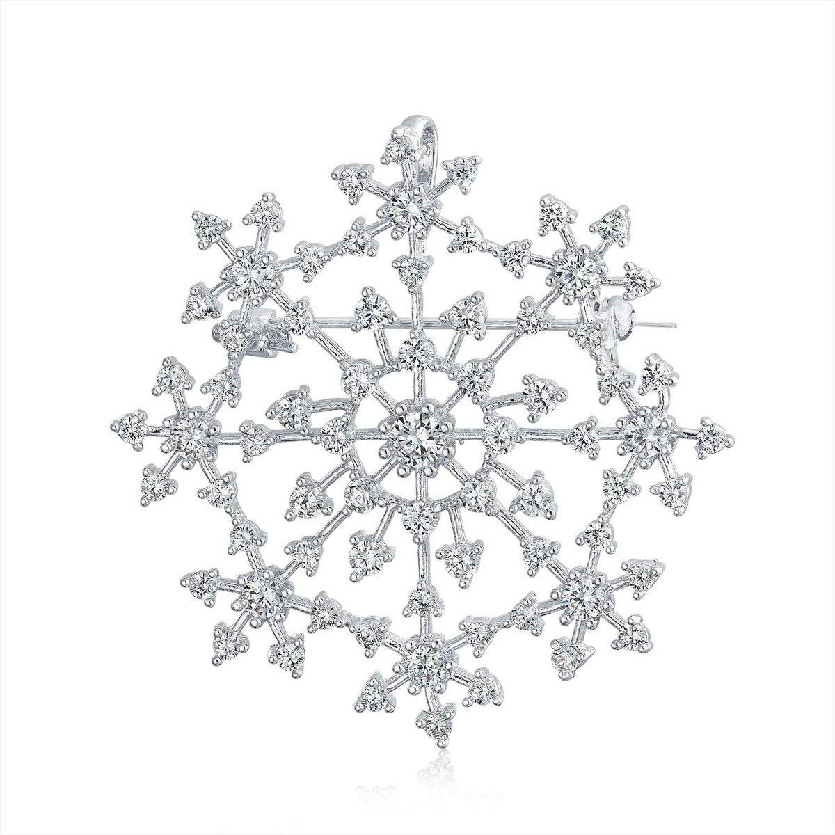 Sieraden Grote Winter Vakantie CZ Pave kubieke Zirkonia Sjaal Kerstmis Verklaring Sneeuwvlok Broche Pin voor Vrouwen Verzilverd messing
