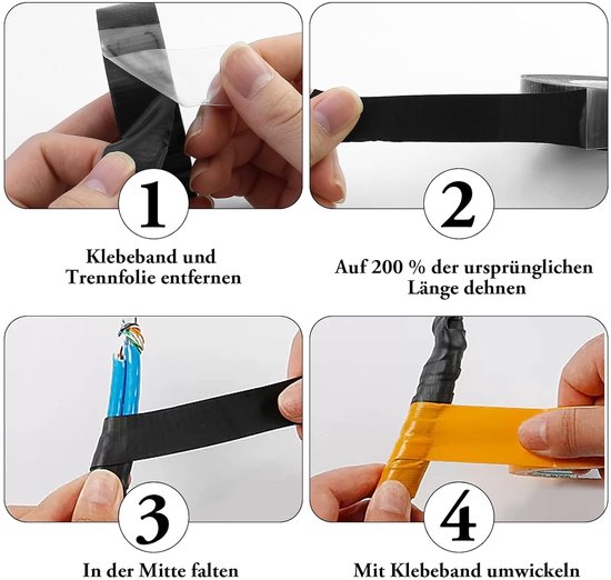Isolatietape, 5 m, zelfklevend, waterdicht, rubberen tape, vulkaniseerband voor slang, noodreparatie, kabelisolatie, 2 stuks — afbeelding 3