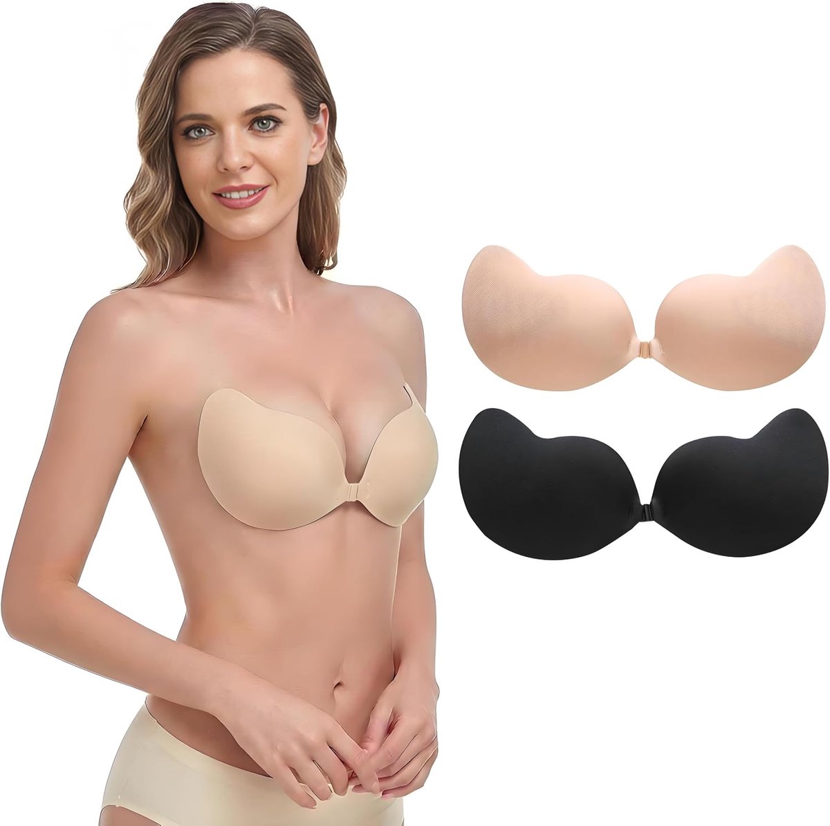 2 paar Onzichtbare Push-up Bh's Adhesive Bra Kleine Grote Busten, Zelfklevende Bh's Voor Dames Strapless Onzichtbare Herbruikbaar, Geschikt voor Jurken met een Open Rug, Trouwjurken en Badkleding